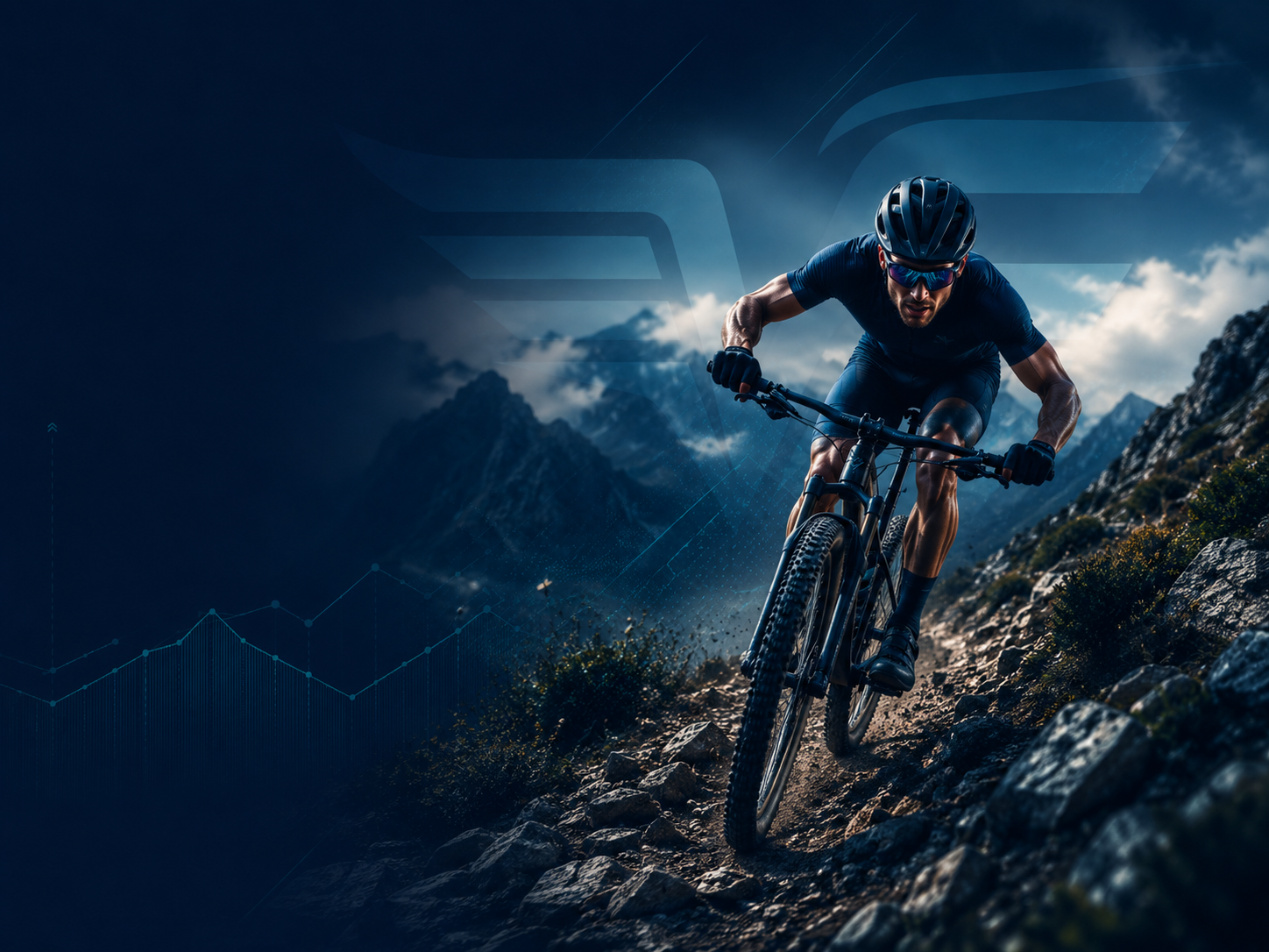 Ciclista de mountain bike em trilha técnica